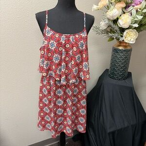 Xhilaration Boho Medallion Tiered Cami Dress Red Blue Summer Festival